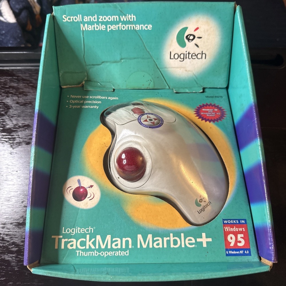 Logitech Trackman Marble+ Plus Mouse - Windows 98 Thumb Operated USA
